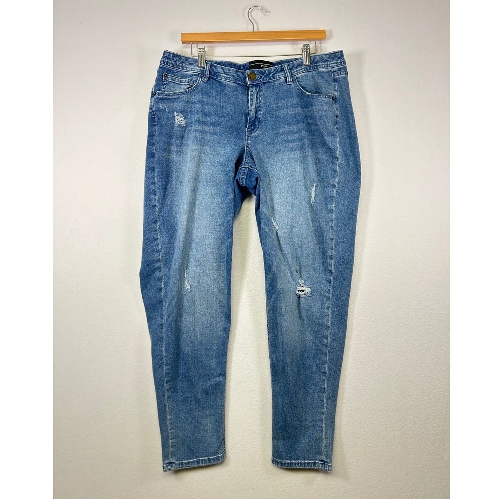 Y2K Venezia Women 16 Blue Distressed Tapered Leg Medium Wash Denim Jeans Casual